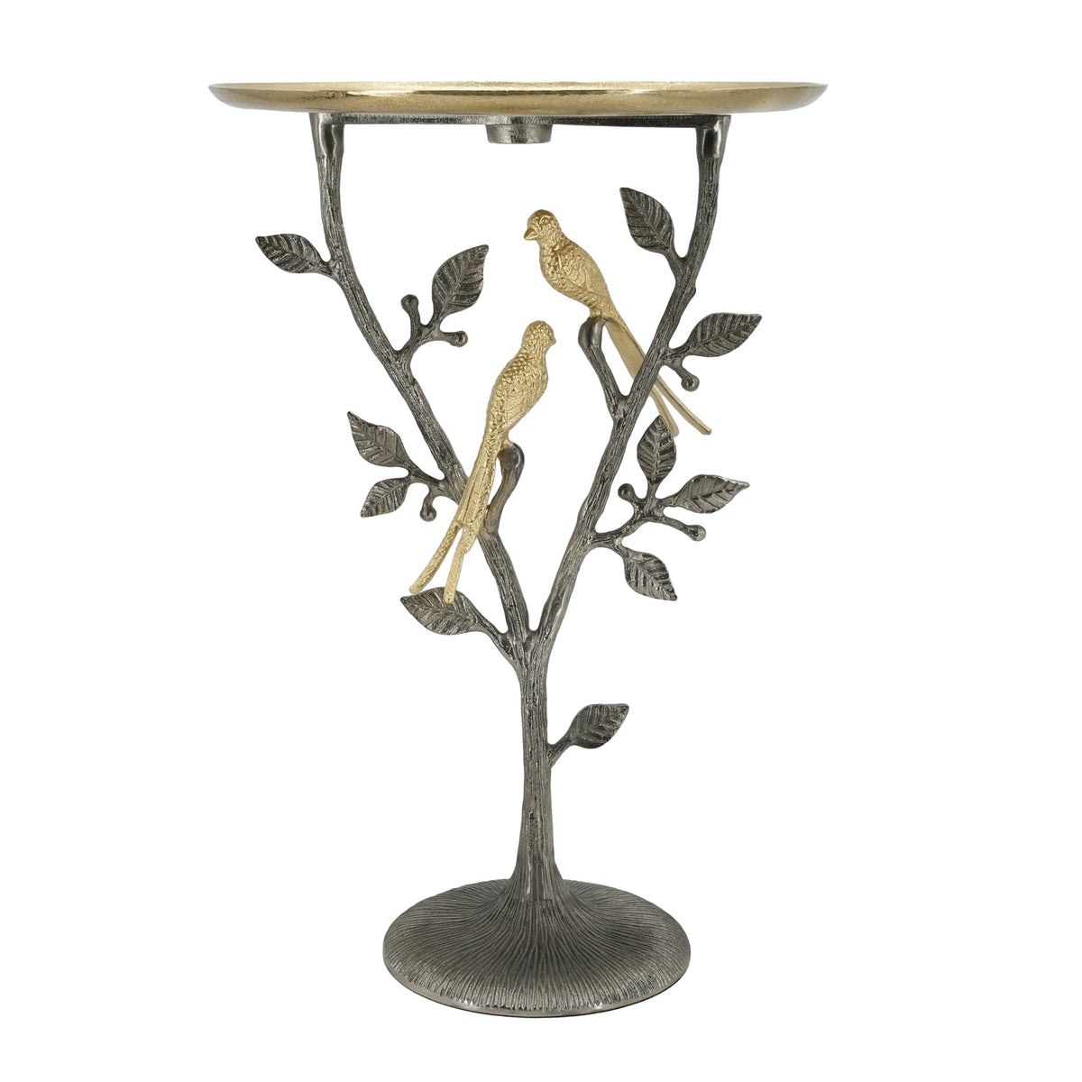 Metal Dual Bird Side Table with Round Tray - Gold