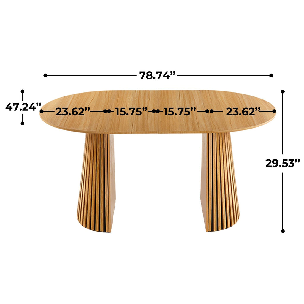 Extendable Pedestal Multifunctional Dining Table with Mid-Century Design - Oak