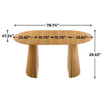 Extendable Pedestal Multifunctional Dining Table with Mid-Century Design - Oak