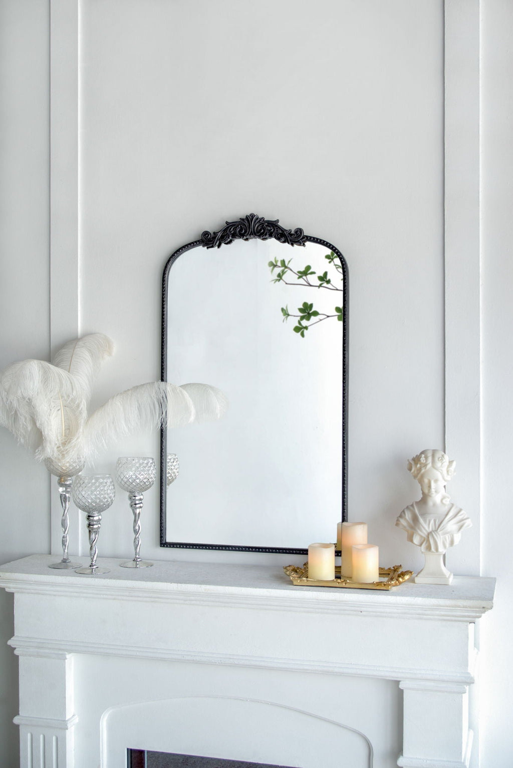 Baroque Inspired Arch Wall Mirror with Ornate Design - Gold or Black