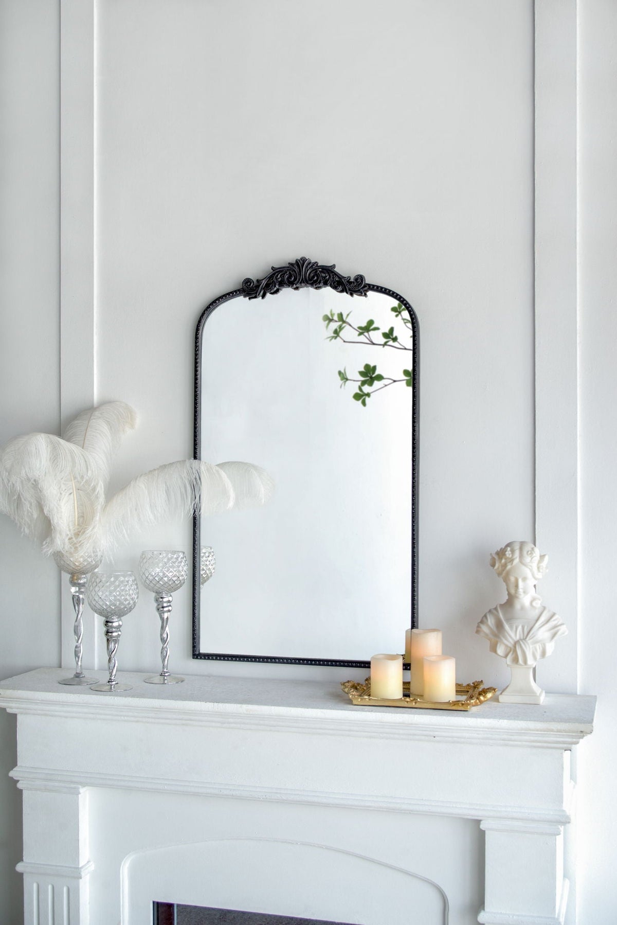 Baroque Inspired Arch Wall Mirror with Ornate Design - Gold or Black