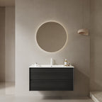 BRON 36" Bathroom Vanity with Sink - Modern Wall-Mounted Floating Cabinet, Dark Oak