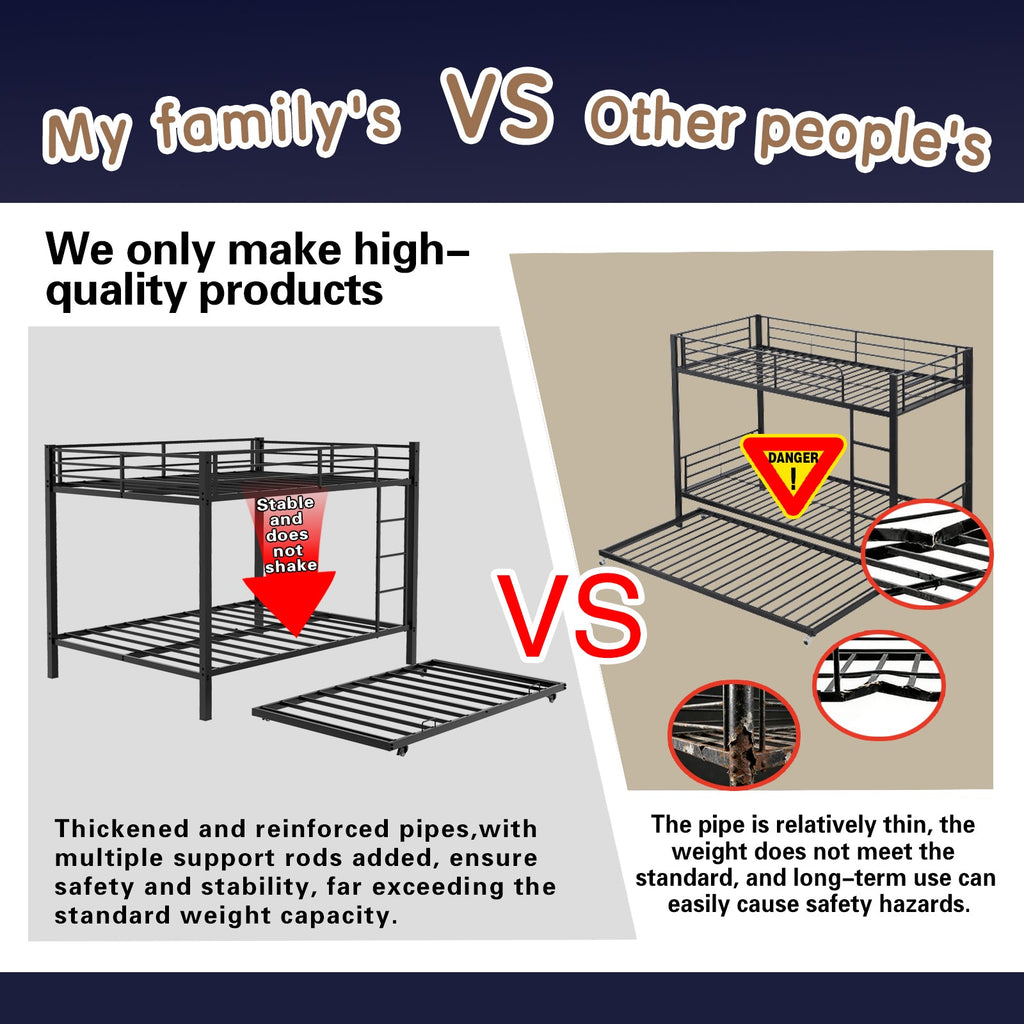 Iron Full-Size Bunk Bed with Safety Rails - Modern Minimalist Design
