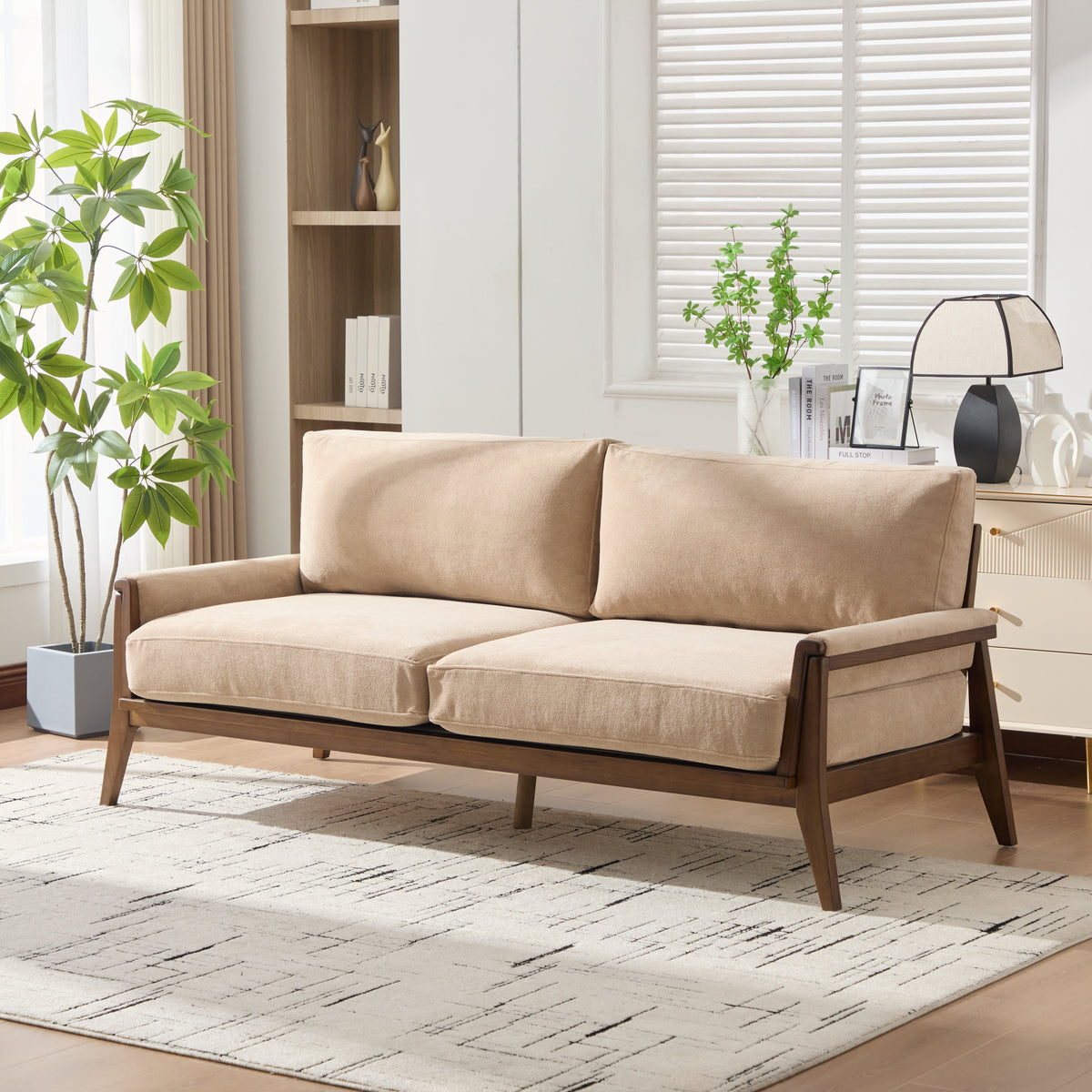 Mid-Century Modern Velvet Fabric Sofa