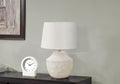 Modern Table Lamp with Concrete Base and Linen Shade - Cream