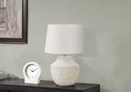 Modern Table Lamp with Concrete Base and Linen Shade - Cream