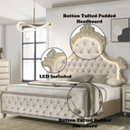 Lucienne Upholstered Bed with LED Lighting - Beige