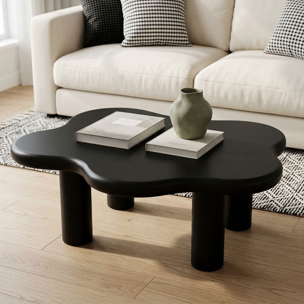 Cloud Shaped Coffee Table with 4 Round Legs - White, Black, or Light Brown