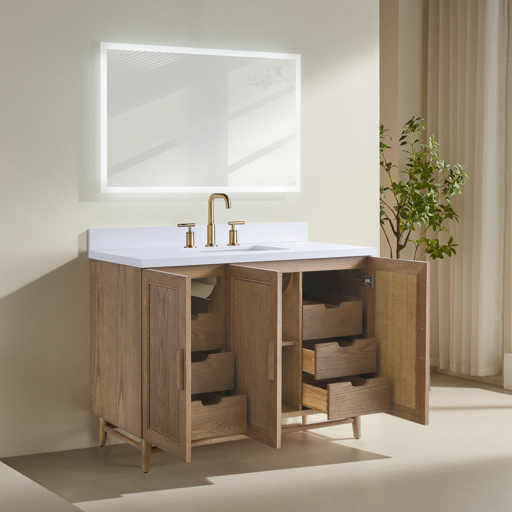 48" Freestanding Single Sink Bathroom Vanity with Solid Wood - Light Coffee