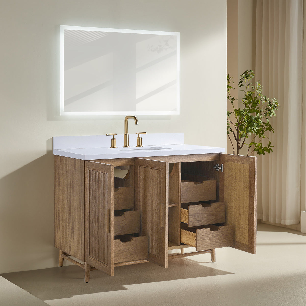 48" Freestanding Single Sink Bathroom Vanity with Solid Wood - Light Coffee