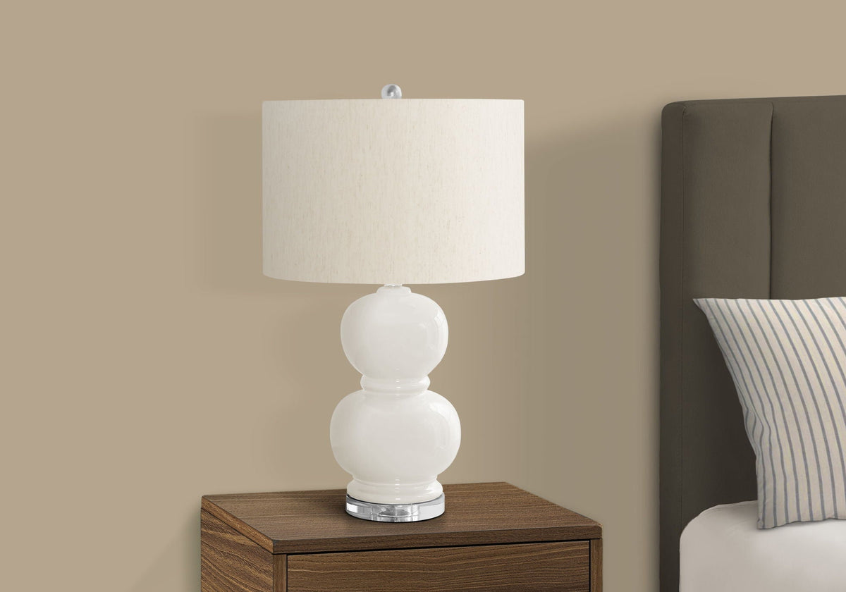 Contemporary Ceramic Table Lamp with Double Gourd Design - Cream