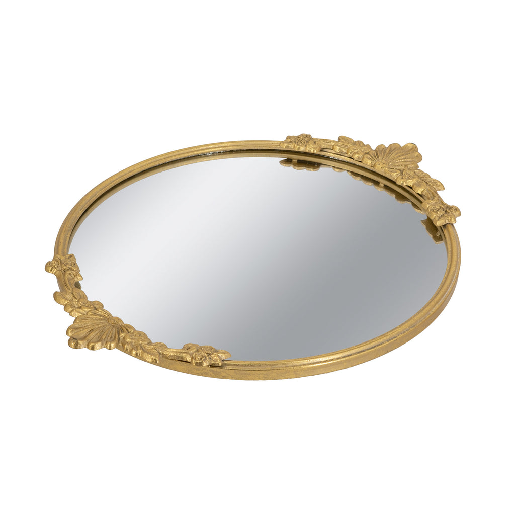 Gold Mirror Tray with Leaf Detailing - 19" W x 16" D x 1" H