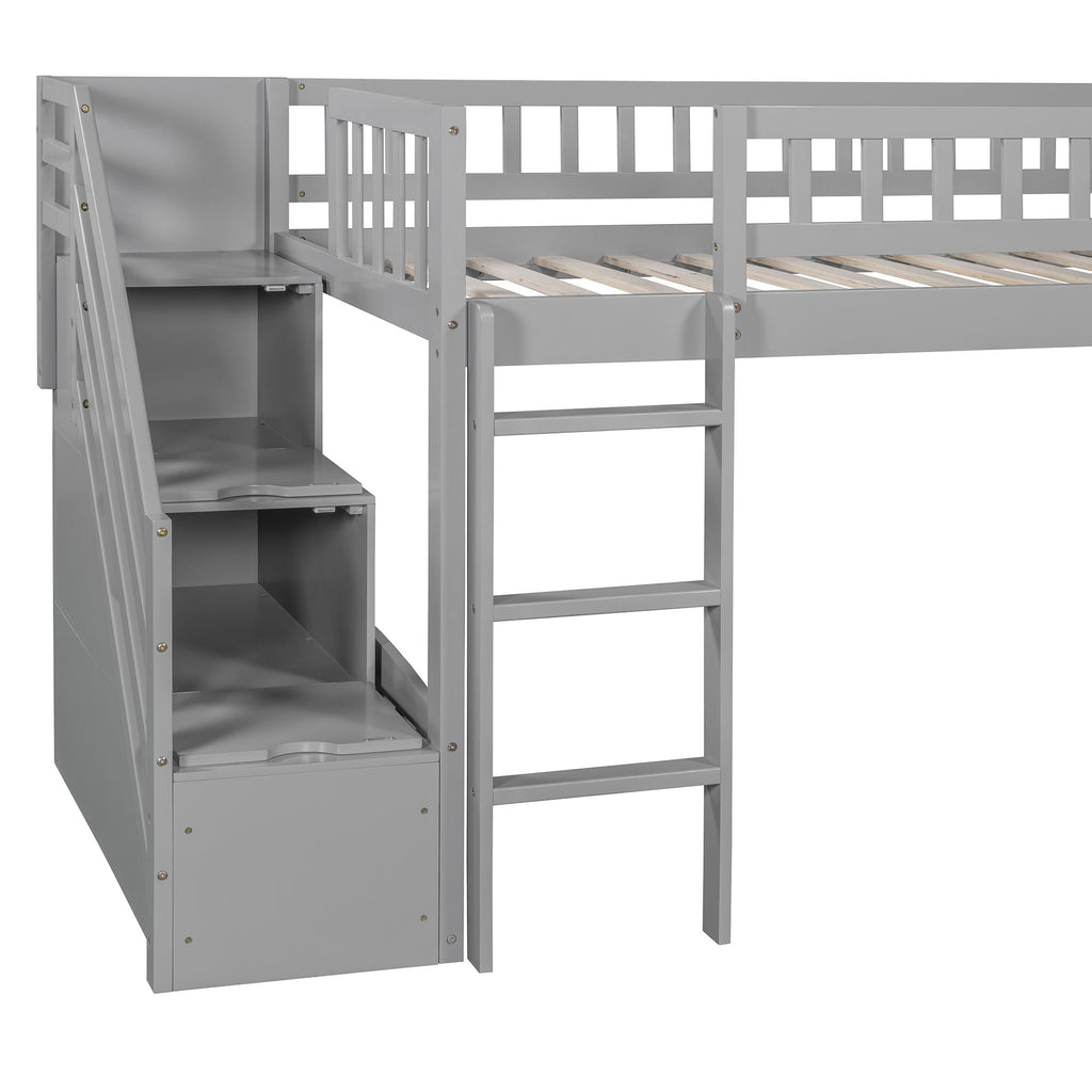 Loft Stairway Bed with Drawers and Convertible Ladder - Twin