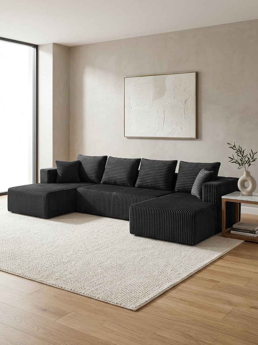 132.1 Inch U-Shaped Corduroy Modular Sectional Sofa - Gray