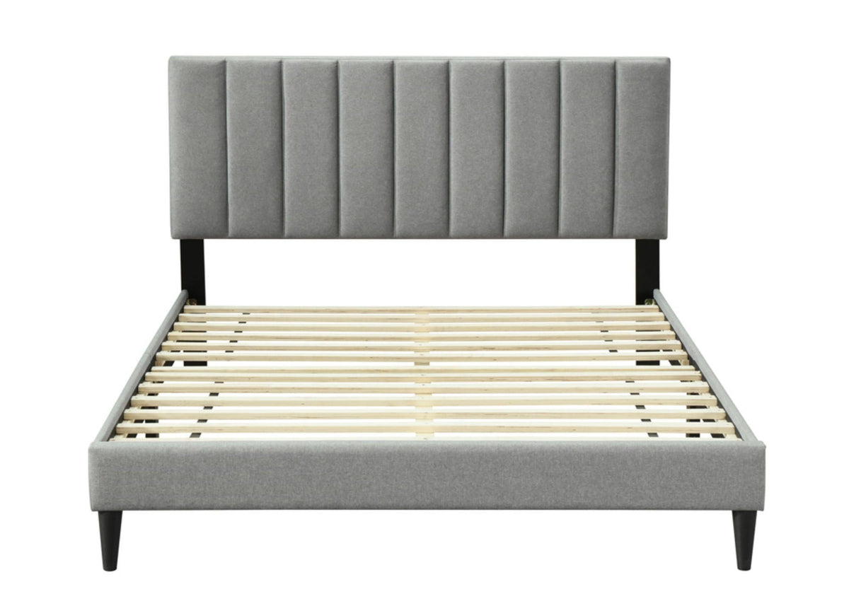 Channel Upholstered Bed with USB Charging and Channel Headboard - Dark Gray