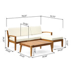 L Shape 3-Piece Acacia Wood Patio Sofa Set with Waterproof Cushions - Natural Finish