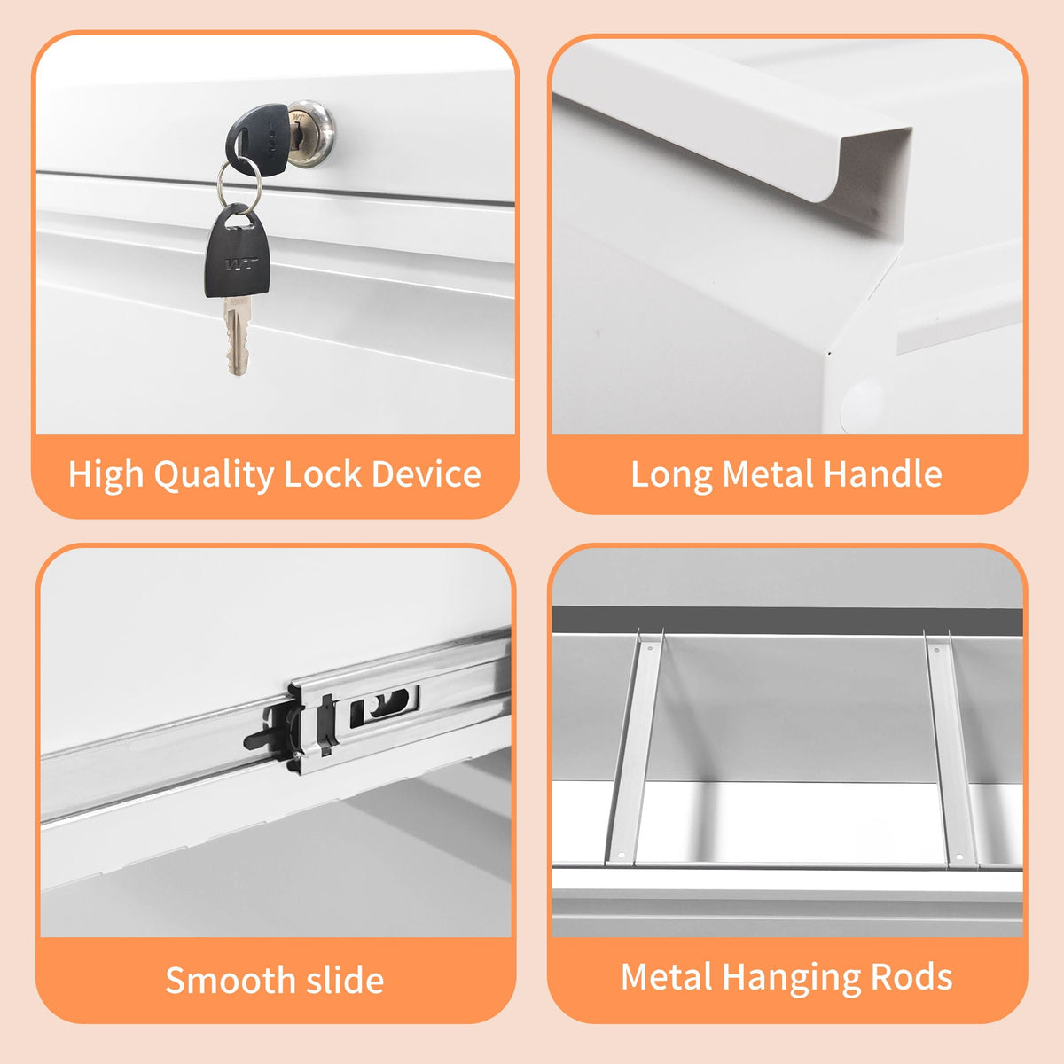 Premium Drawer Metal Lateral File Cabinet with Lock - Black or White