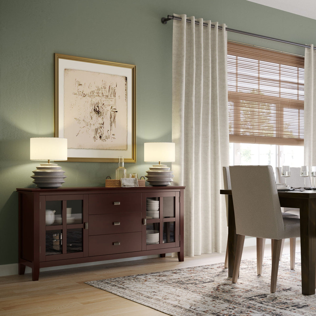 Large Sideboard Buffet with Glass Doors - Russet Brown