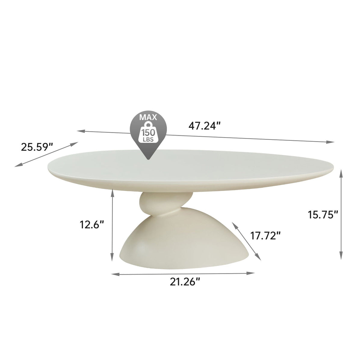 Lucky Stone Shaped Table with Sculptural Base – White, Black, or Gray