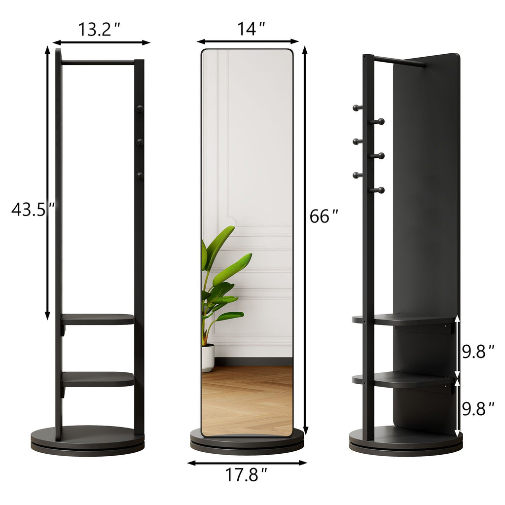 3 In 1 Multifunctional Full-Length Clothing Mirror with Rotating Design - Dark Brown, Black, White, Light Brown