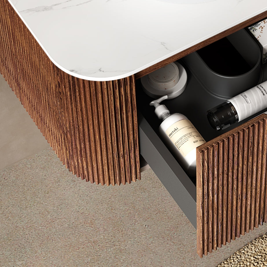60-Inch Wall Mounted Bathroom Vanity with Carrara Finish - Plywood
