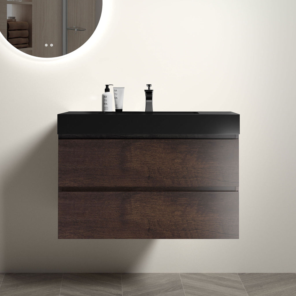 Alice Wall-Mounted Bathroom Vanity with Integrated Sink - Black or White