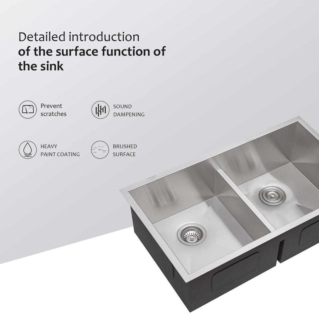 Modern Double Bowl Undermount Sink with 10" Deep Basins - Gray