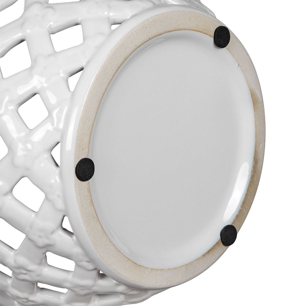 Ceramic Lidded Jar with Lattice Design - White