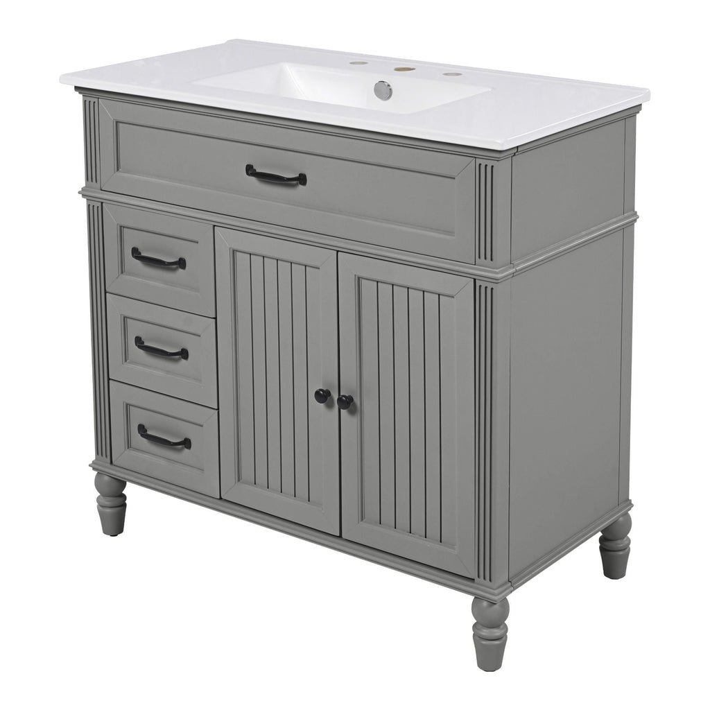Bathroom Vanity With Sink and Drawers - Freestanding Solid Wood Cabinet