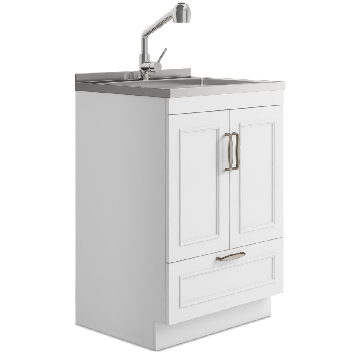 Laundry Cabinet with Faucet and Sink - Durable Wood - White