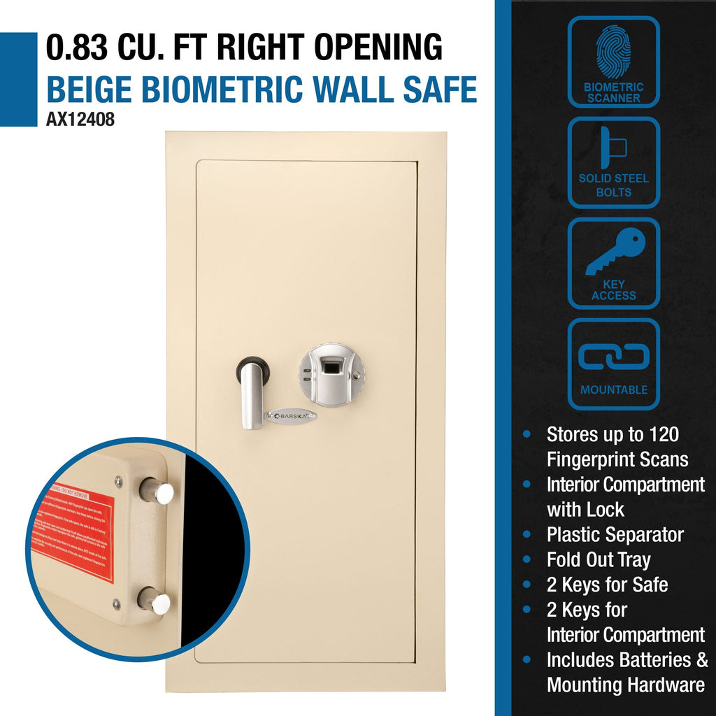 Beige Biometric Wall Safe with Fingerprint Access - Durable Steel