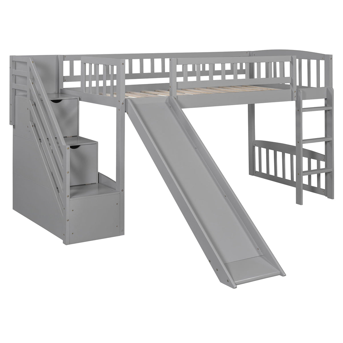 Loft Stairway Bed with Drawers and Convertible Ladder - Twin
