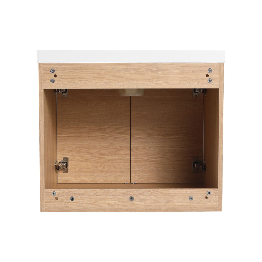 Bathroom Vanity Set with Resin Countertop Sink and 2 Doors - Light Brown Oak