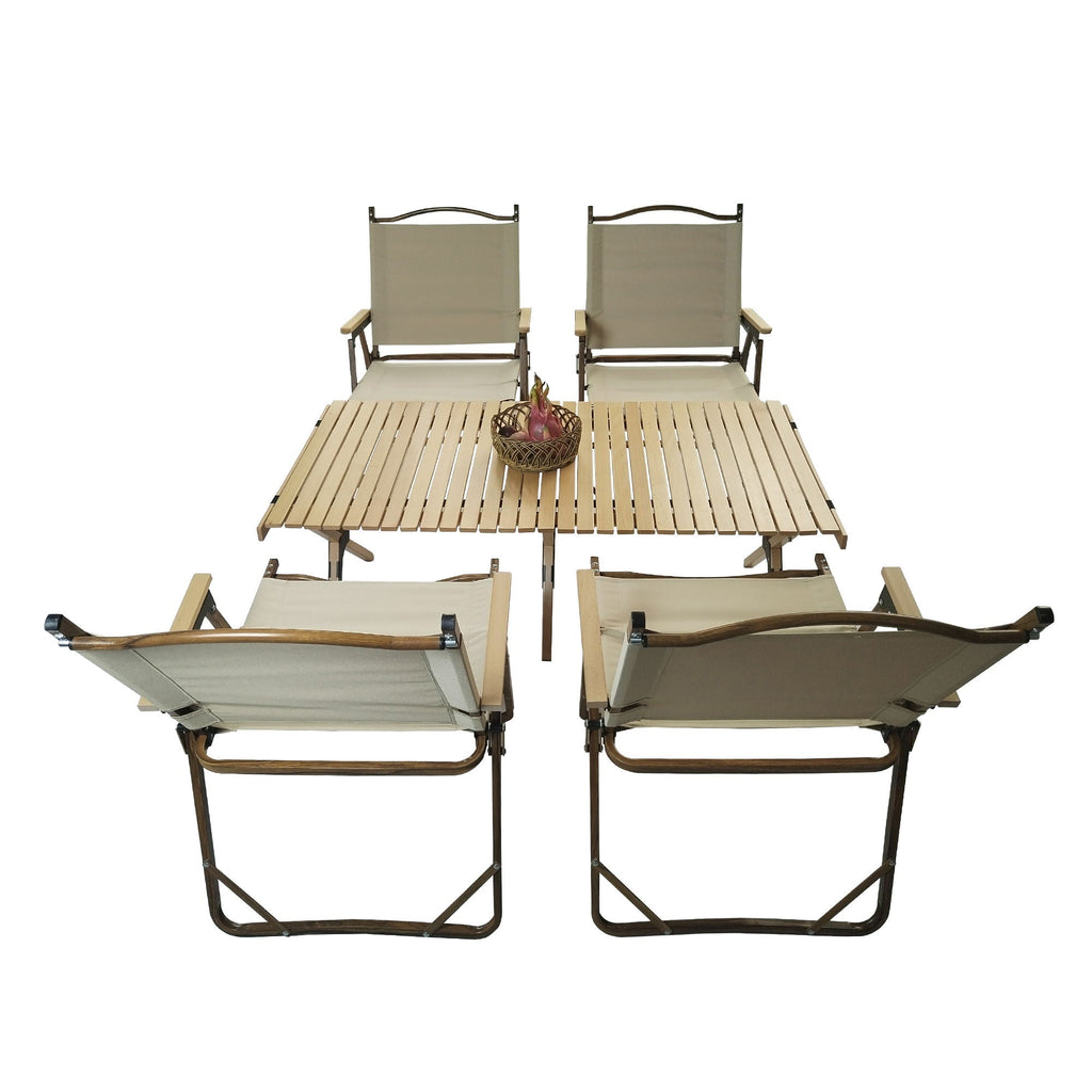 Natural 5 Piece Outdoor Dining Set with Foldable Table & Chairs