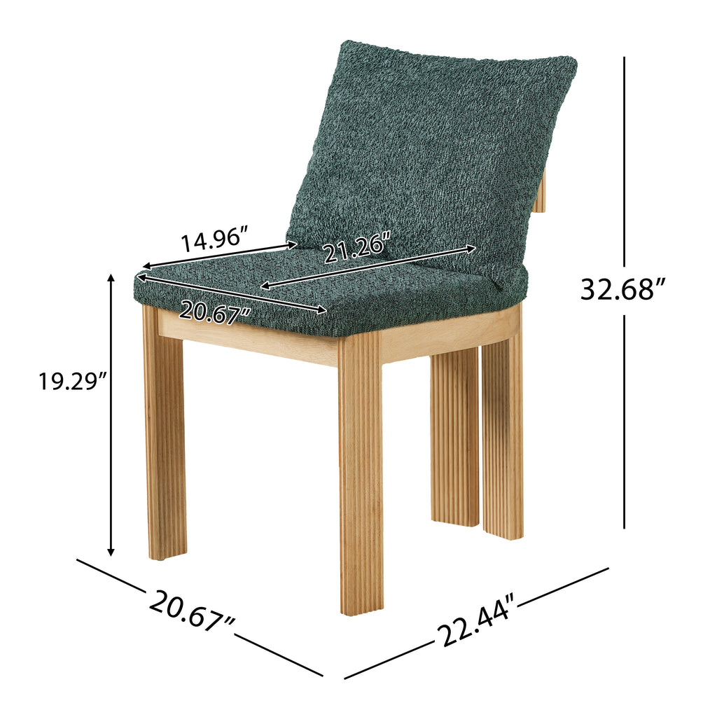 5-Piece Indoor Dining Set with Fluted Wood Table - Green Boucle