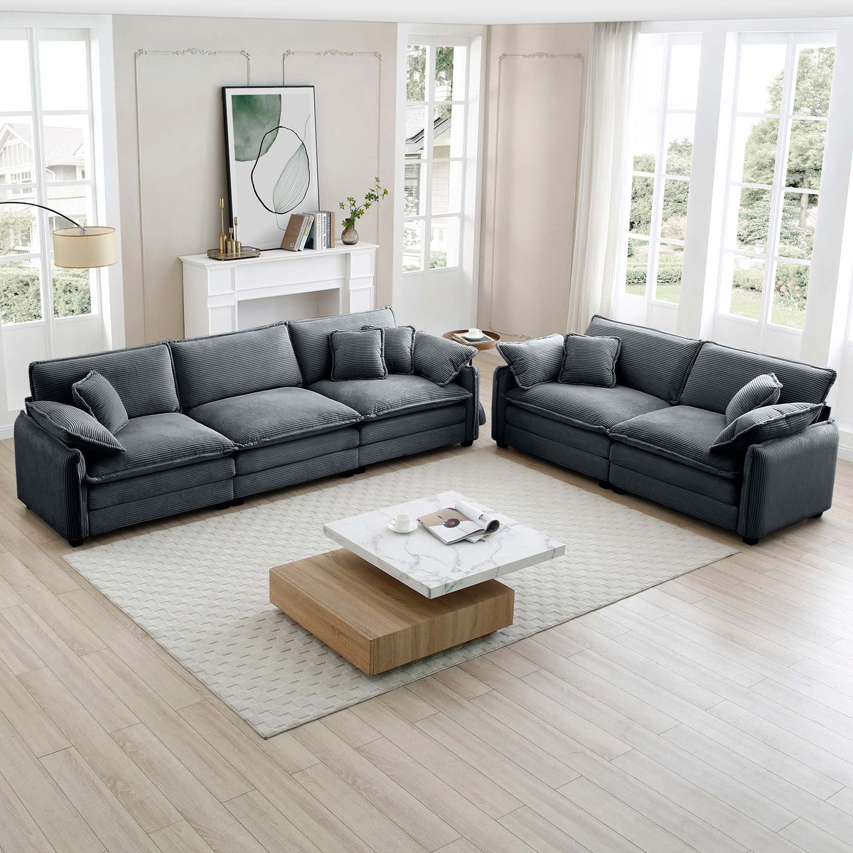 Family Sofa Set Deep Seat Sofa with Corduroy Comfort