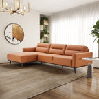 L-Shaped Sectional Couch with Solid Wood Frame and Vegan Upholstery - Yellow or Light Brown
