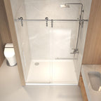 Frameless Sliding Bathtub Door with Tempered Glass - Black or Gray