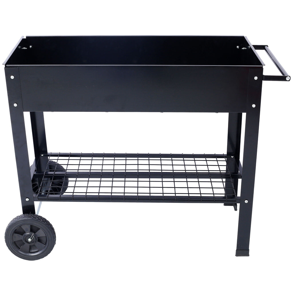 Elevated Metal Planter Garden Bed with Wheels - Black