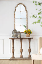 Large & Framed Arched Wall Mirror with Decorative Window Design - Cream