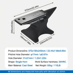 Single Horn Anvil with Robust Cast Steel Construction - Black