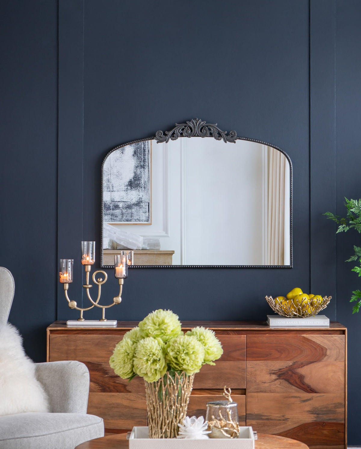 Baroque Inspired Arch Wall Mirror with Ornate Design - Gold or Black