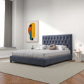 Dark Gray Mid-Century Modern Upholstered Platform Bed with Foam Headboard
