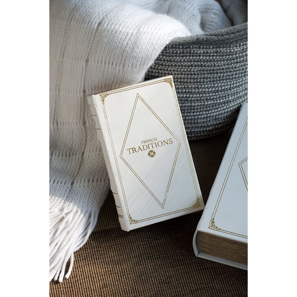 Book Boxes Set of 2 with Faux Leather Covers - White / Gold