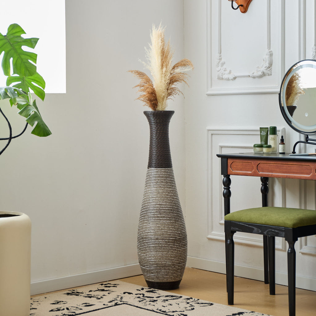 Tall Artificial Rattan Floor Vase with Two-Tone Finish - Black / Gray