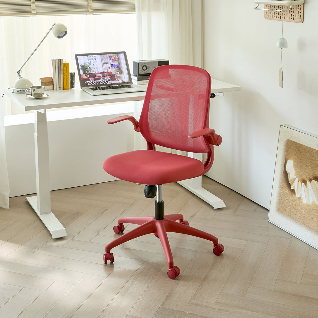 Ergonomic Office Chair with Mesh Back and Flipping Armrests - Red