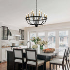 18-Light Industrial Iron Candle Chandelier with Adjustable Height - Gold & Black