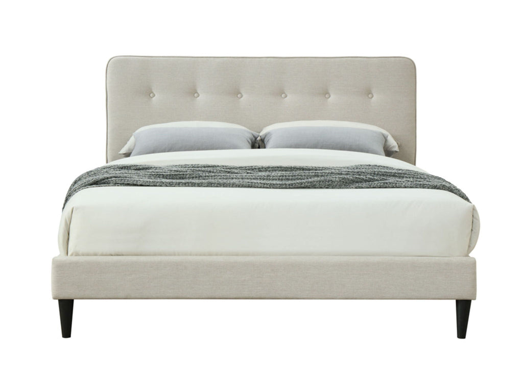 Upholstered Bed with USB Charging Port and Tufted Headboard - White