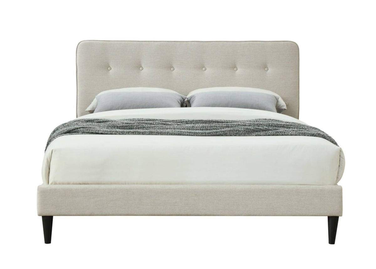 Upholstered Bed with USB Charging Port and Tufted Headboard - White