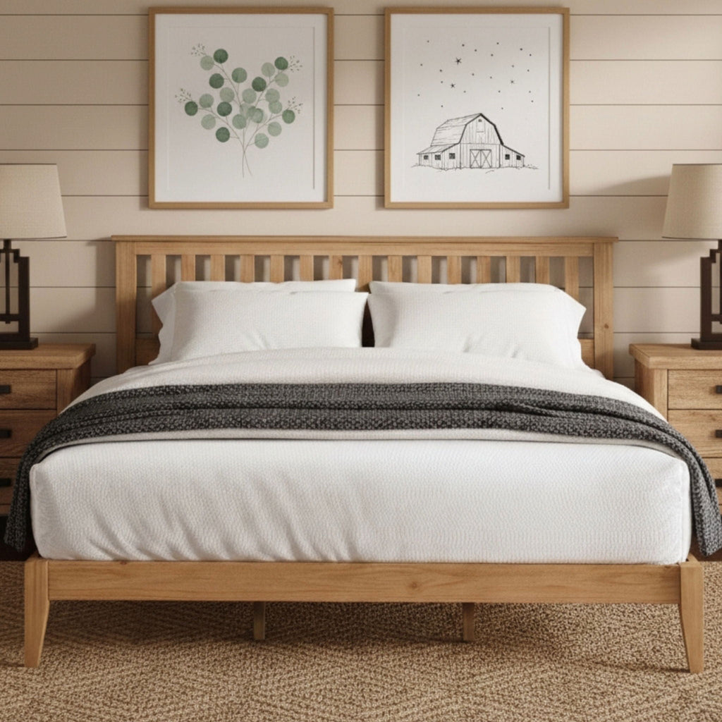 Light Brown Panel Bed with Integrated Slat Support - Queen or King